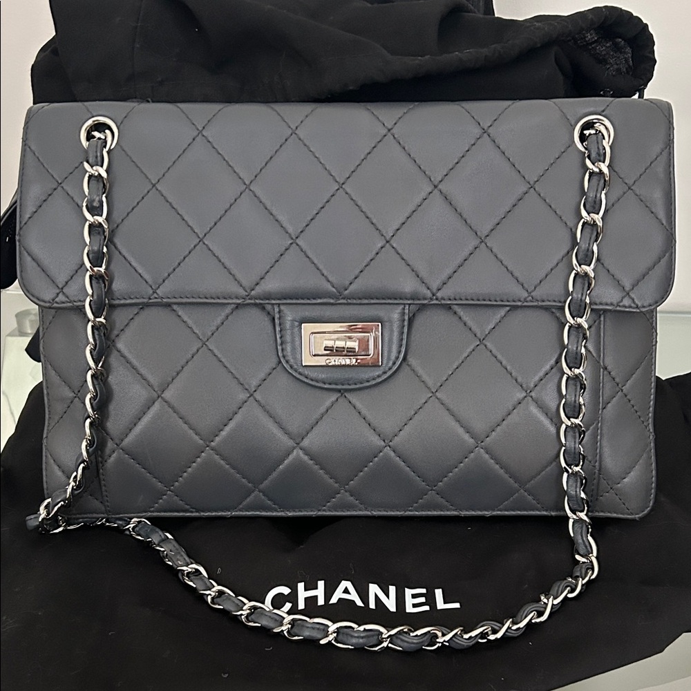 Chanel Dark Gray Quilted Shoulder Bag